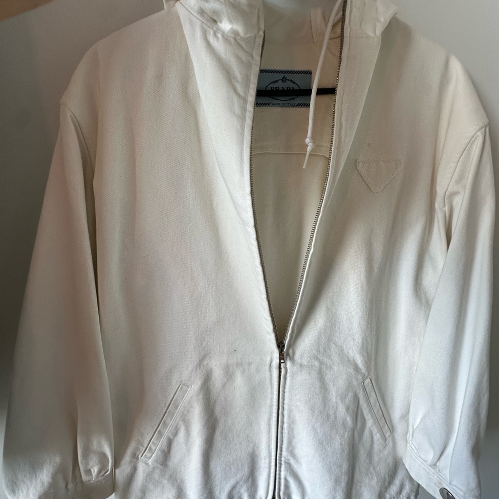 Prada white denim zip up Hoodie